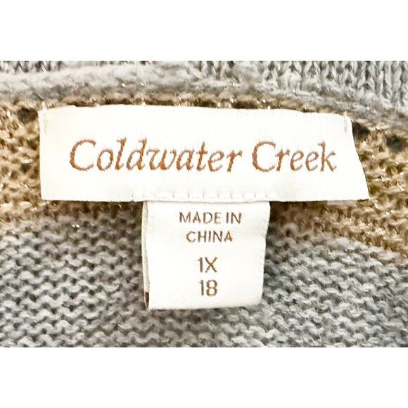 Coldwater Creek Women's Cowl Neck Sweater Wool Blend Striped Gray Gold Metallic - Picture 6 of 8